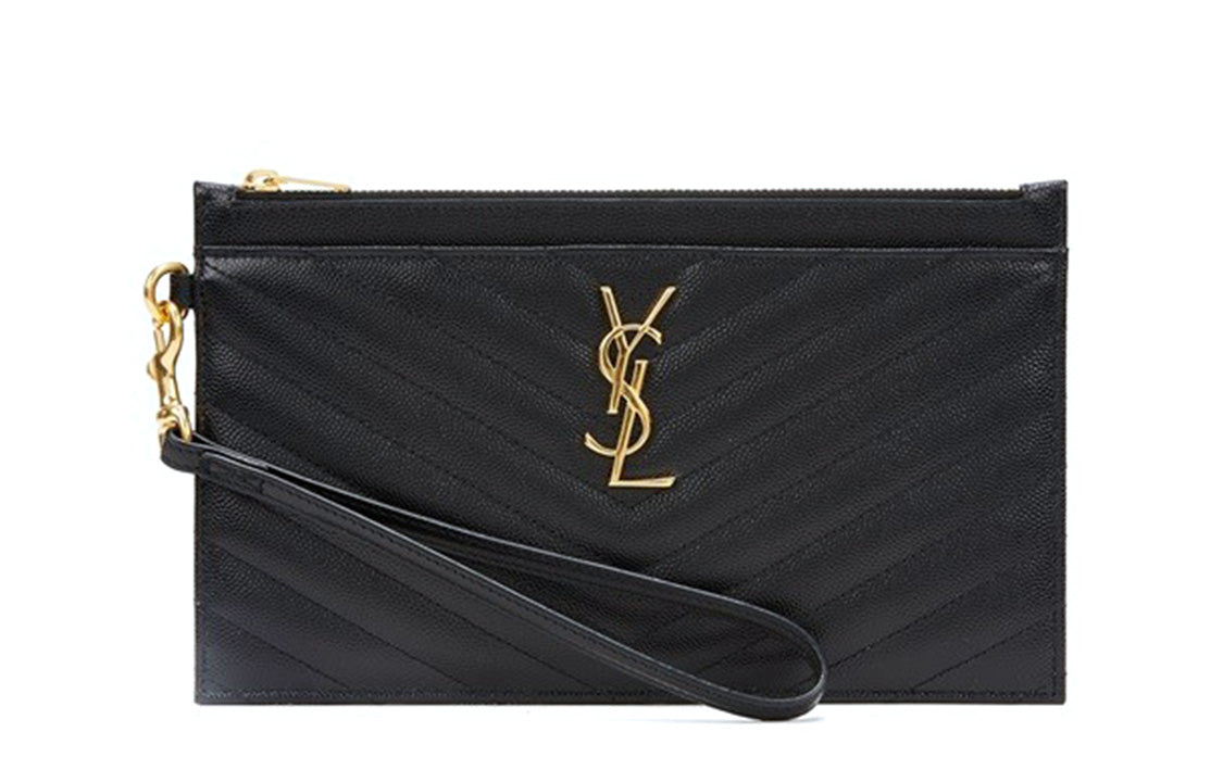 SAINT LAURENT CASSANDRE Cow Leather Clutch Women's Black
