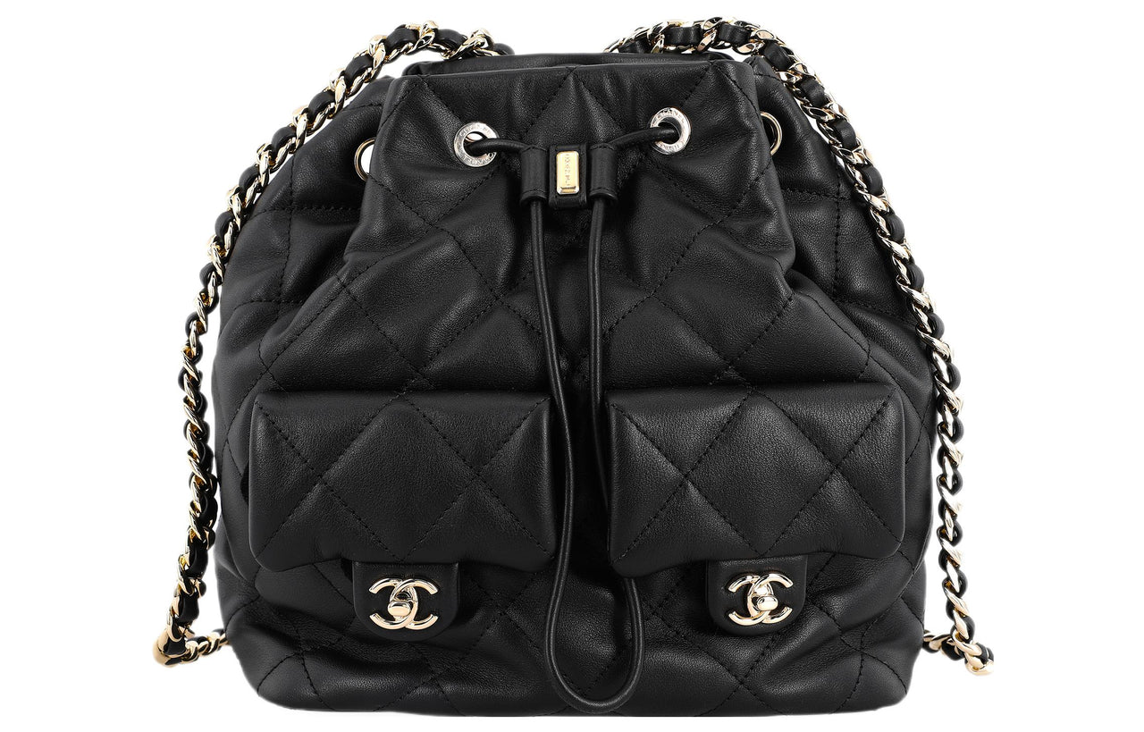 CHANEL Drawstring Two Pocket Backpack Black AS4342