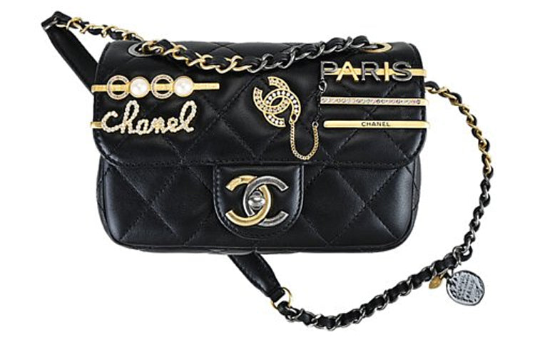 CHANEL Lambskin Flap Bag One Shoulder Handbag Crossbody Bag Small Size Women's Black