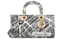 DIOR Lady D-JOY Cow Leather Embroidery Daisie Bag Shoulder Bag Crossbody Bag Handbag Medium Size Women's Black/White