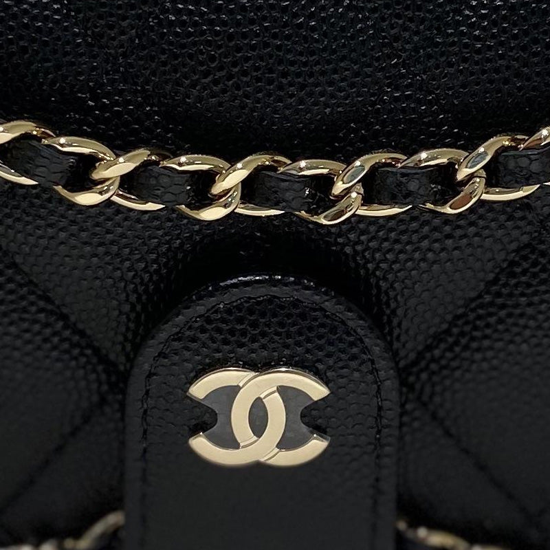 CHANEL 22P Grain Cow Leather One Shoulder Crossbody Eyeglass Pouch Small Size Women's Black
