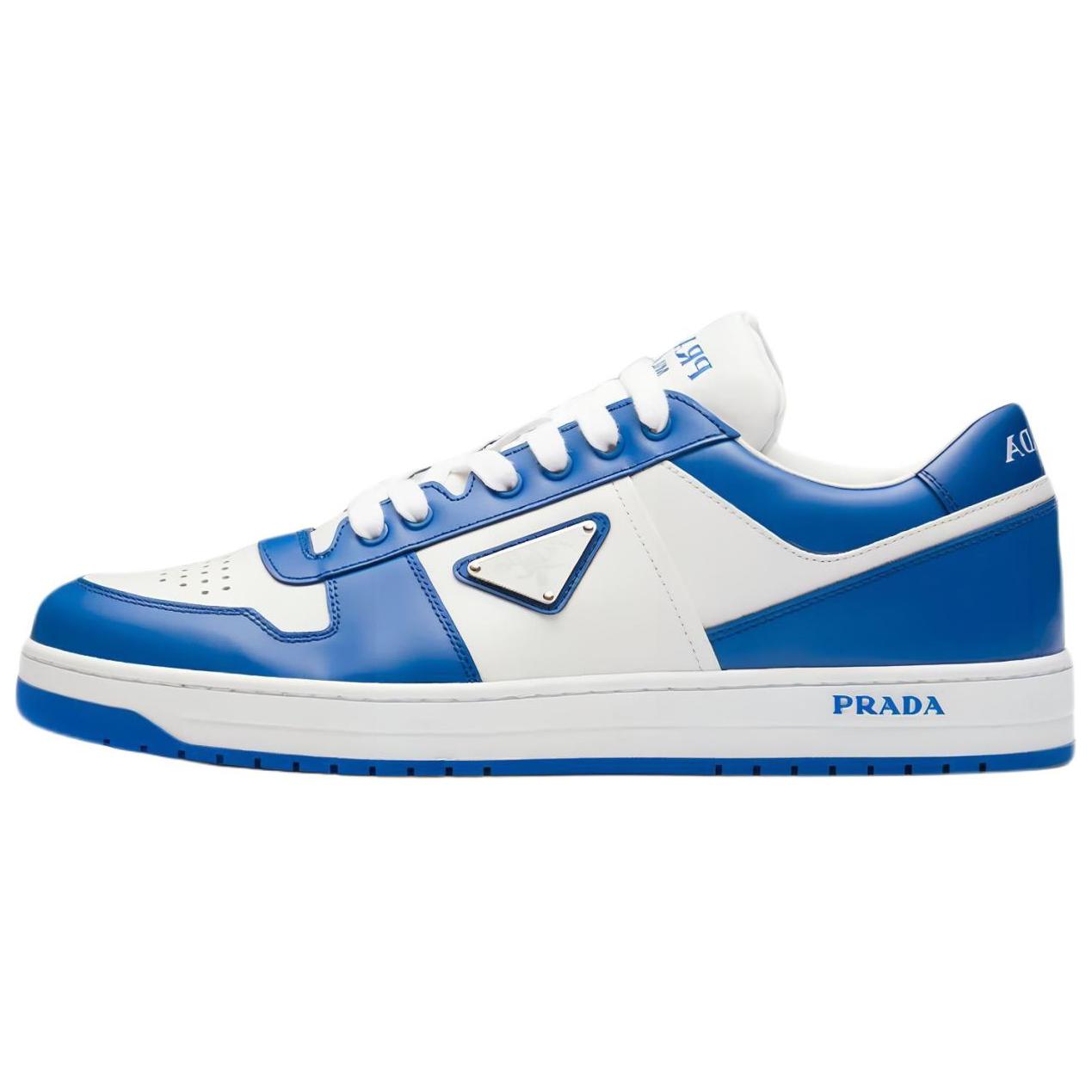 PRADA Downtown Low Top Sneakers Leather White Cobalt Blue