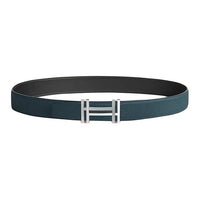 HERMES Togo Calfskin Double-Sided Leather Belt Unisex Black/Prussian Blue Width: 3.2cm