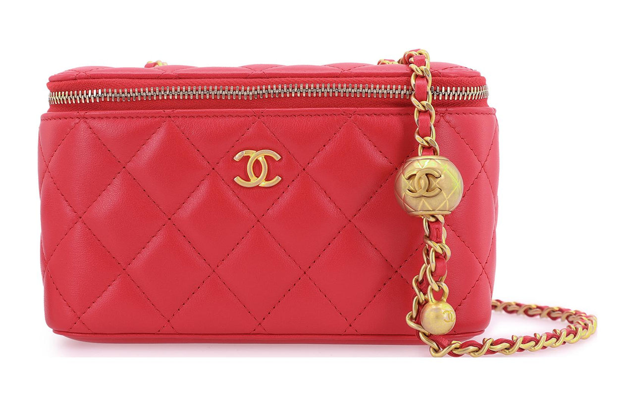 CHANEL Sheepskin Box Bag Shoulder Bag Clutch Crossbody Bag Watermelon Red