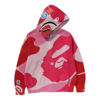 A Bathing Ape Camo Crochet Shark Relaxed Fit Full Zip Hoodie 'Pink' 1M30-115-311-PNK