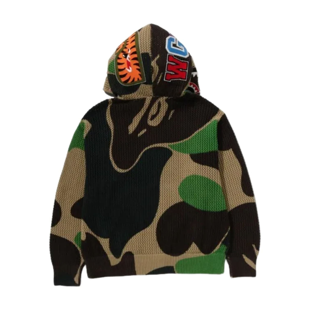 A Bathing Ape Camo Crochet Shark Relaxed Fit Full Zip Hoodie 'Green' 1M30-115-311-GRN