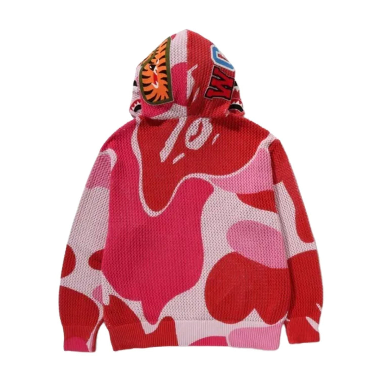 A Bathing Ape Camo Crochet Shark Relaxed Fit Full Zip Hoodie 'Pink' 1M30-115-311-PNK