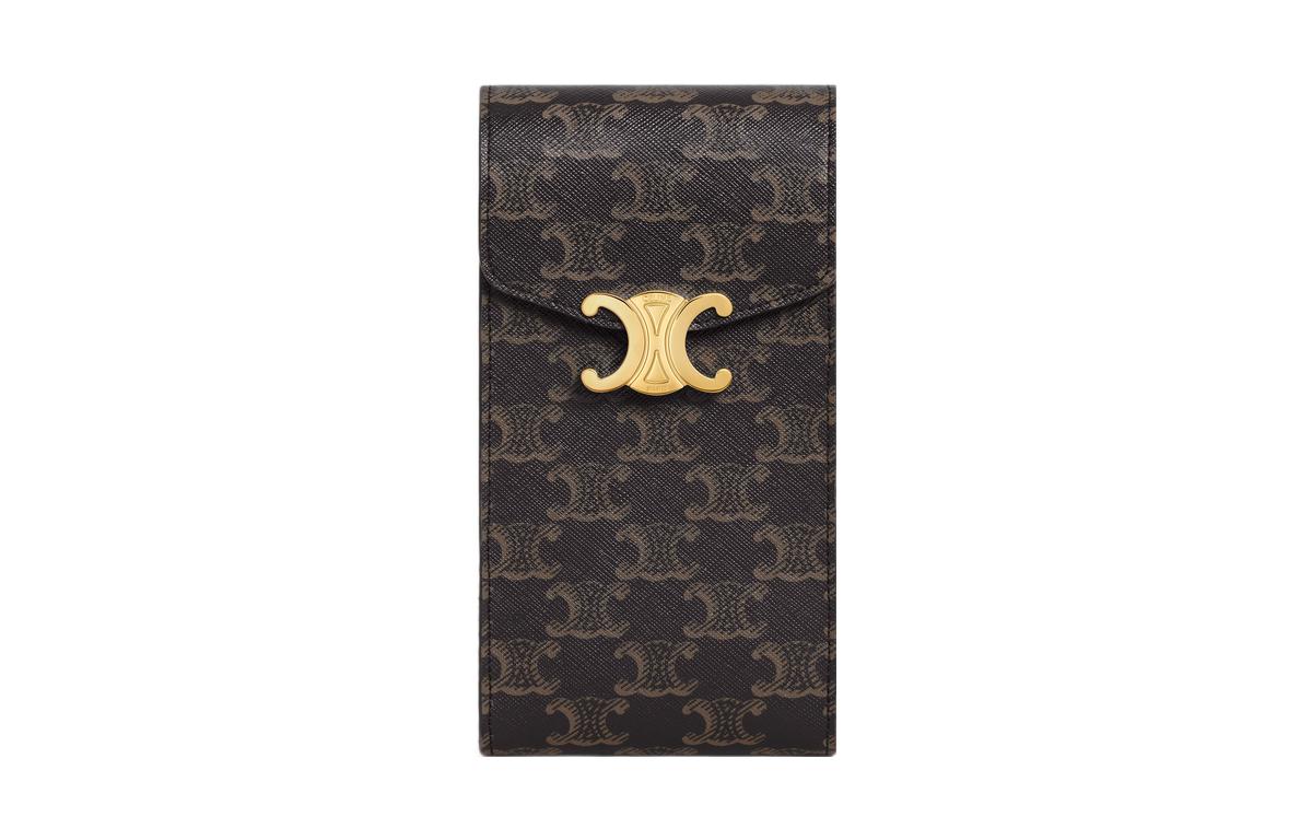 CELINE Triomphe Canvas Cell Phone Pouch Women's Brown