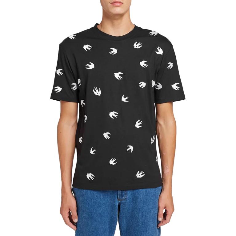 Men's McQ Alexander McQueen Contrasting Colors Embroidered Short Sleeve Black 291571-RMT64-1000