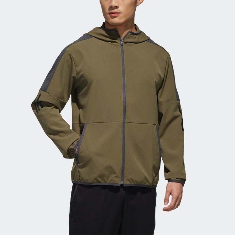 adidas Casual Sports Contrasting Colors hooded Woven Jacket Khaki Brown DV1043