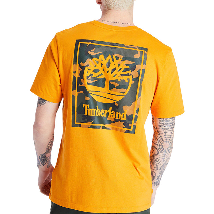 Men's Timberland Back Pattern Printing Short Sleeve Orange A2AFV-804