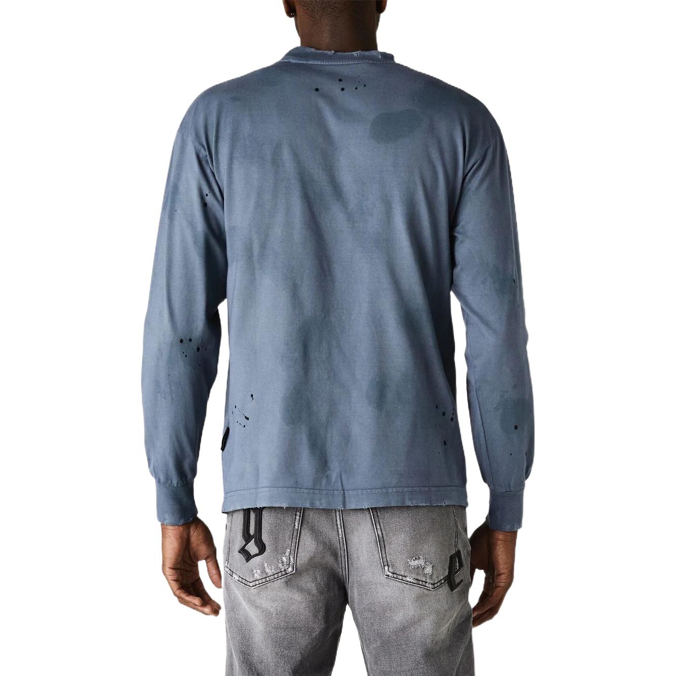 Palm Angels Long Sleeve Sunset Palm Garment Dyed T-Shirt 'Indigo Black' PMAB002F22JER0034910