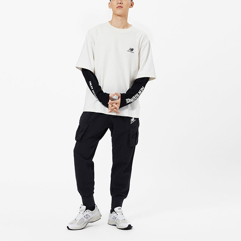 New Balance Contrast Color Stitching Knit Round Neck Long Sleeves White T-Shirt AMT13370-IV