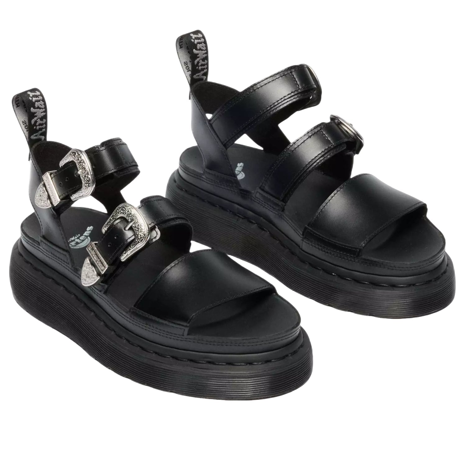 (WMNS) Dr. Martens Gryphon Quad Leather Gladiator Platform Sandals 'Black Altas' 43105001