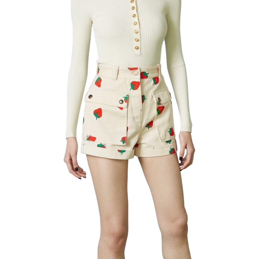 (WMNS) Gucci Strawberry Print Cotton Twill Shorts 'Ivory' 753327-XDCNK-9118