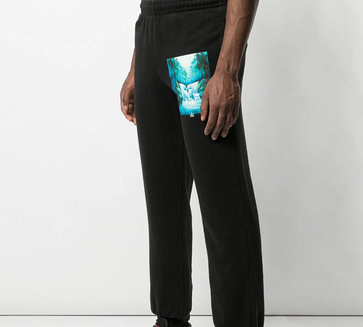 Men's Off-White Printing Black Sports Pants/Trousers/Joggers OMCH022E19E300151088