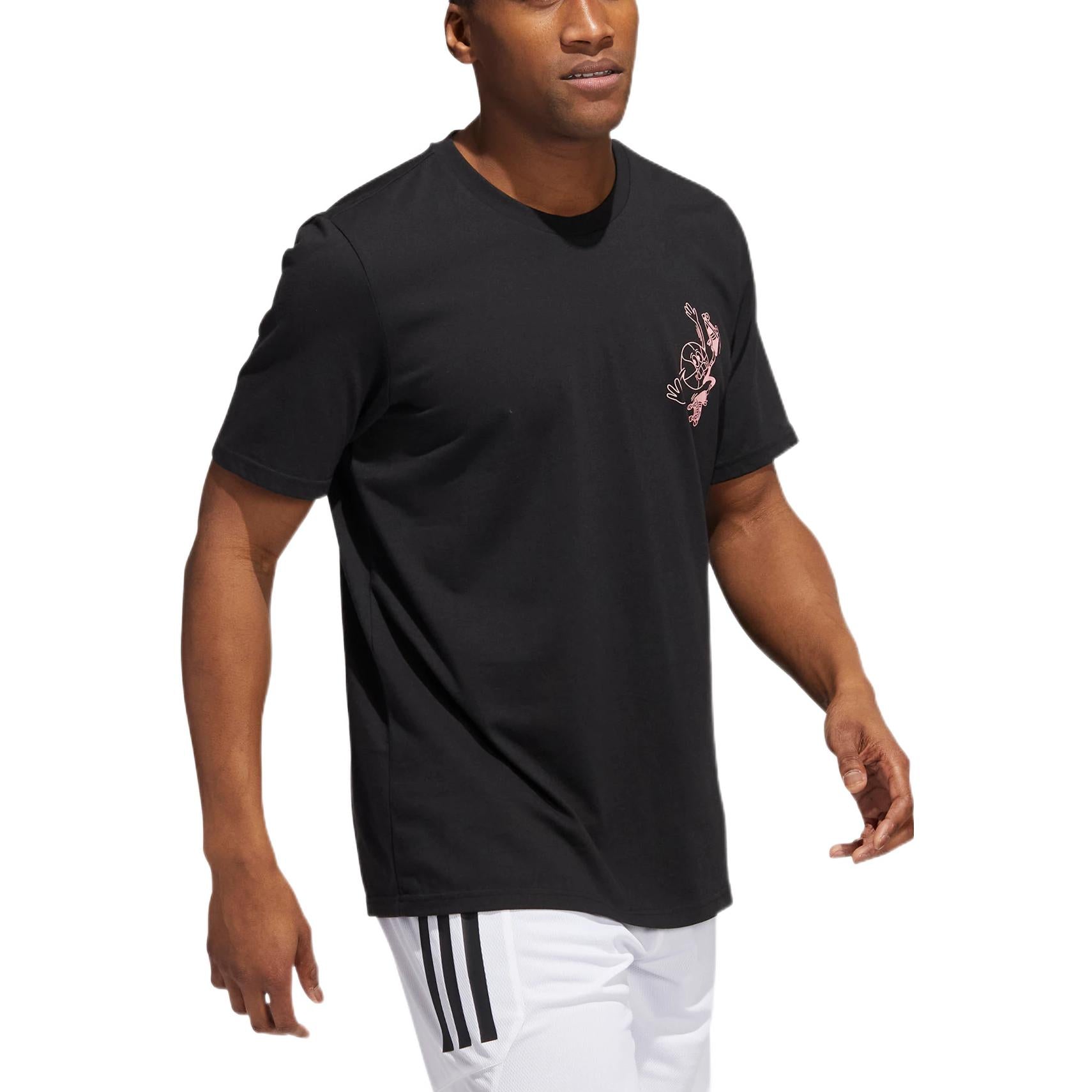 Men's adidas Cartoon Frog Basketball Sports Short Sleeve Black T-Shirt HK6723