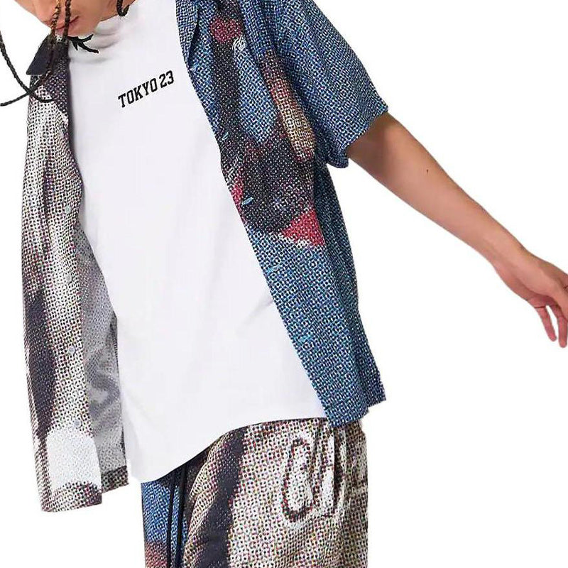 Air Jordan Printing Colorblock Wide Version Embroidered lapel Short Sleeve Shirt Black DM1397-010