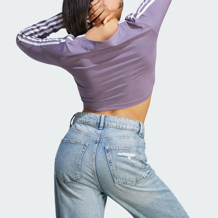 (WMNS) adidas originals Adicolor Classics 3-Stripes Button Long Sleeve Tee 'Purple' IK6616