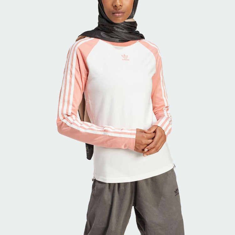 (WMNS) adidas originals Slim Fit Long Sleeve Tee Asia Sizing 'White Pink' IY0781
