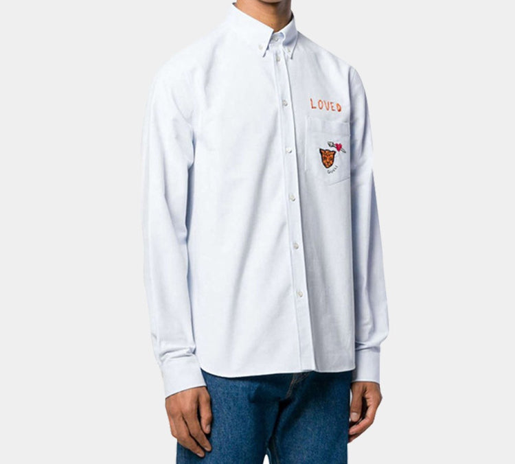 Gucci MENS Loved Tiger Head Embroidered Long Sleeve Shirt LightBlue 574534-ZABZT-4868