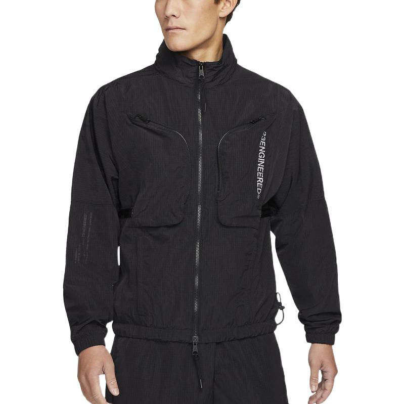 Men's Air Jordan SS22 Solid Color Zipper Stand Collar Sports Jacket Black DJ0256-010