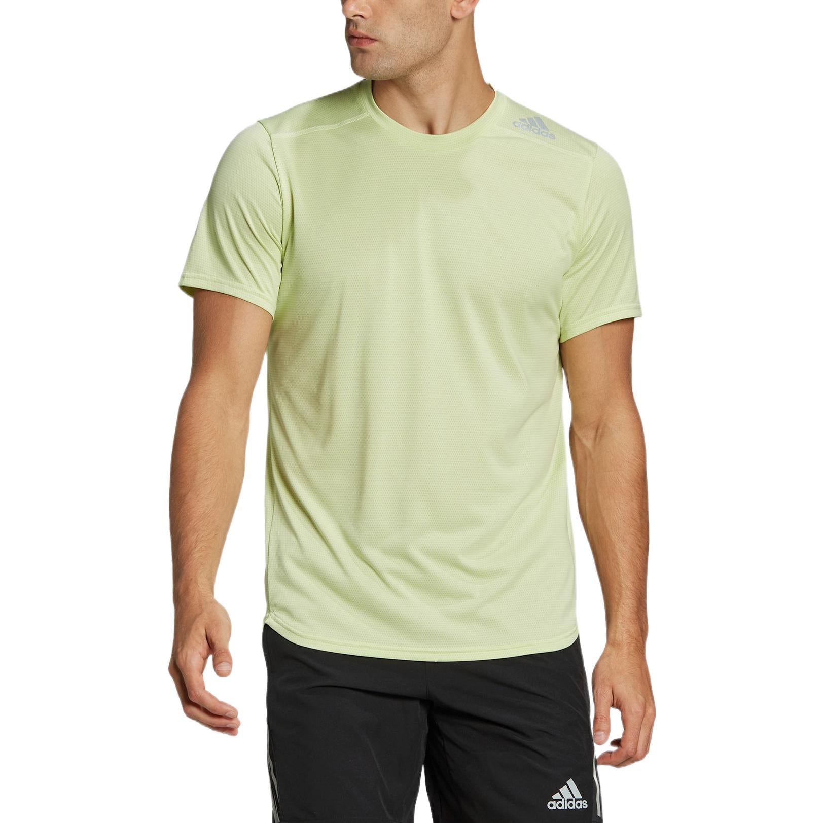 Men's adidas Solid Color Logo Sports Round Neck Short Sleeve Acid Green T-Shirt HC9829