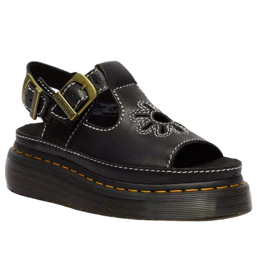 (WMNS) Dr. Martens Dunnet Flower Full Grain Leather Sandals 'Black' 40526001