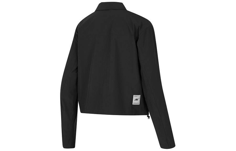 Skechers Solid Color Zip-Up Quick-Drying Loose Jacket 'Black White' P224M042-0018