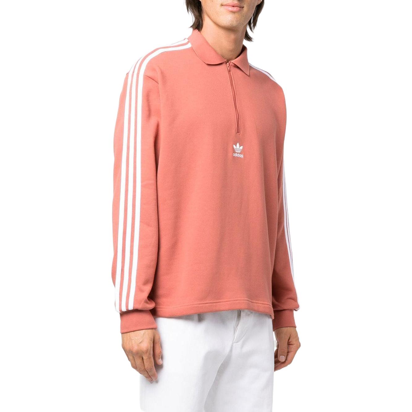Men's adidas originals Logo Printing Pattern Stripe Lapel Half Zipper Long Sleeves Red HK7427