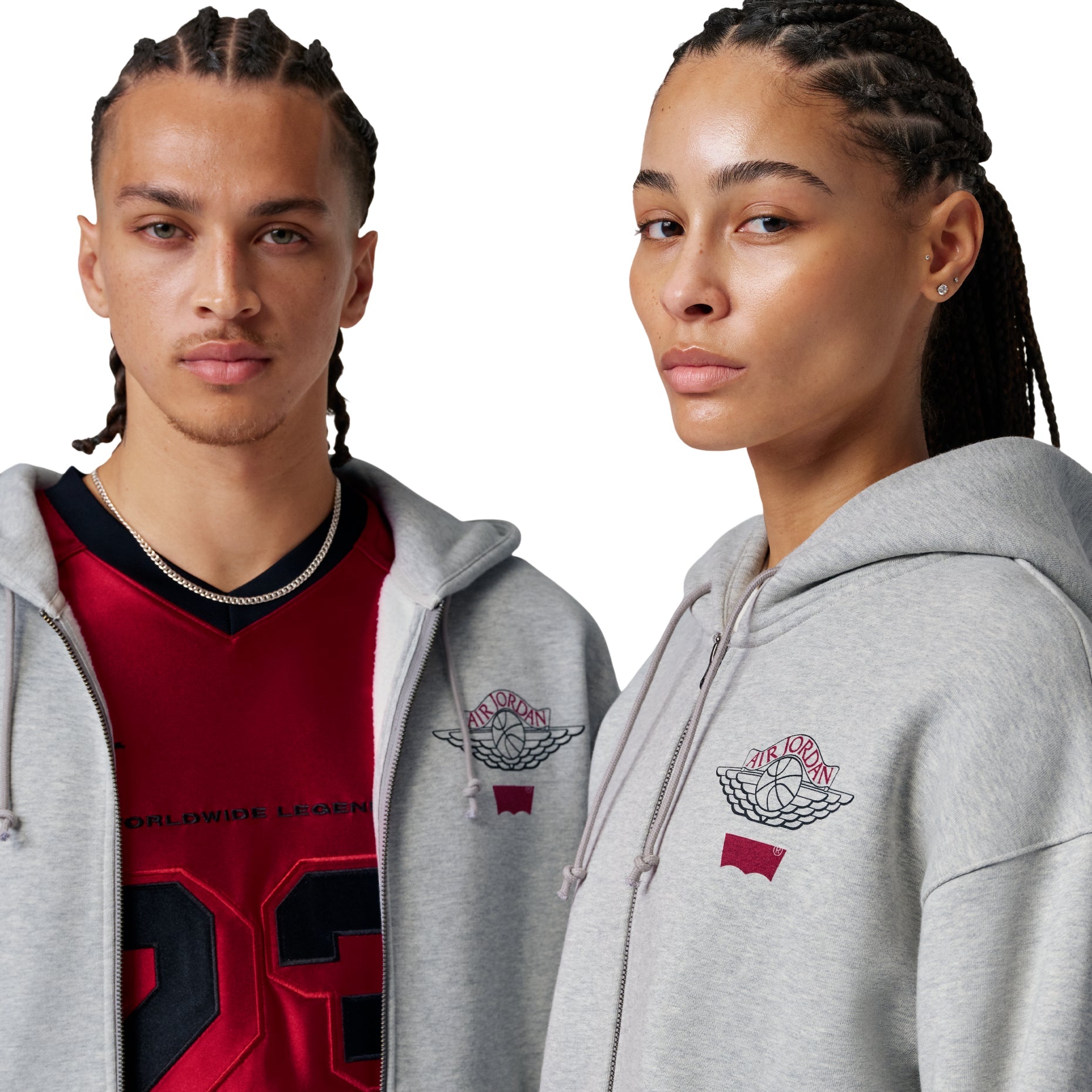 Air Jordan x Levi's Full-Zip Hoodie Asia Sizing 'Grey Heather Black Gym Red' IM6735-050