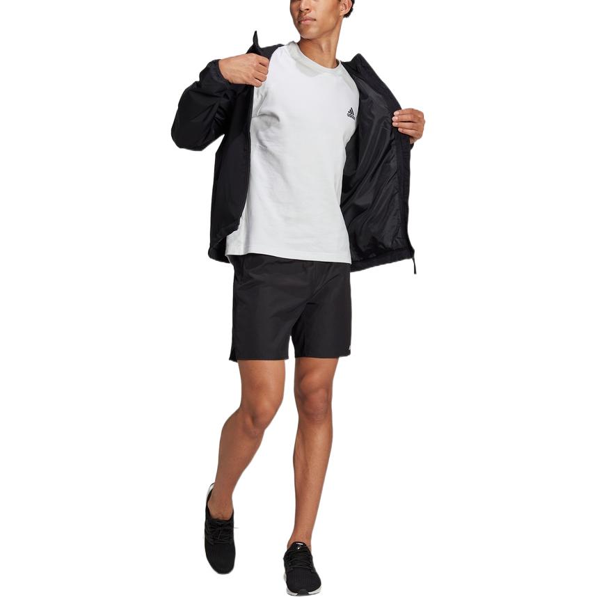 Men's adidas Solid Color Logo Athleisure Casual Sports Hooded Jacket Black H50971