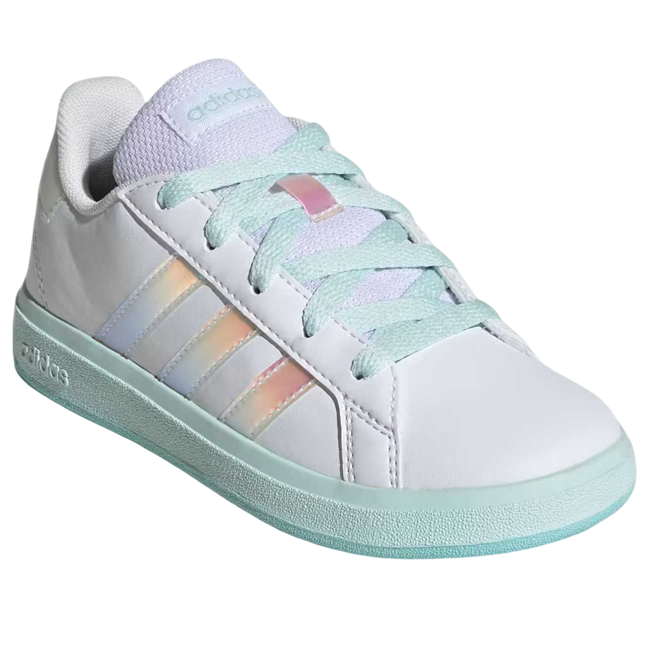 (GS) Grand Court Lifestyle Lace Tennis Shoes 'Cloud White Flash Aqua Halo Mint' JR6097