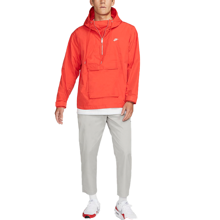 Men's Nike Sportswear Circa Logo Solid Color Waterproof Hooded Jacket Light Deep Red DQ4235-696