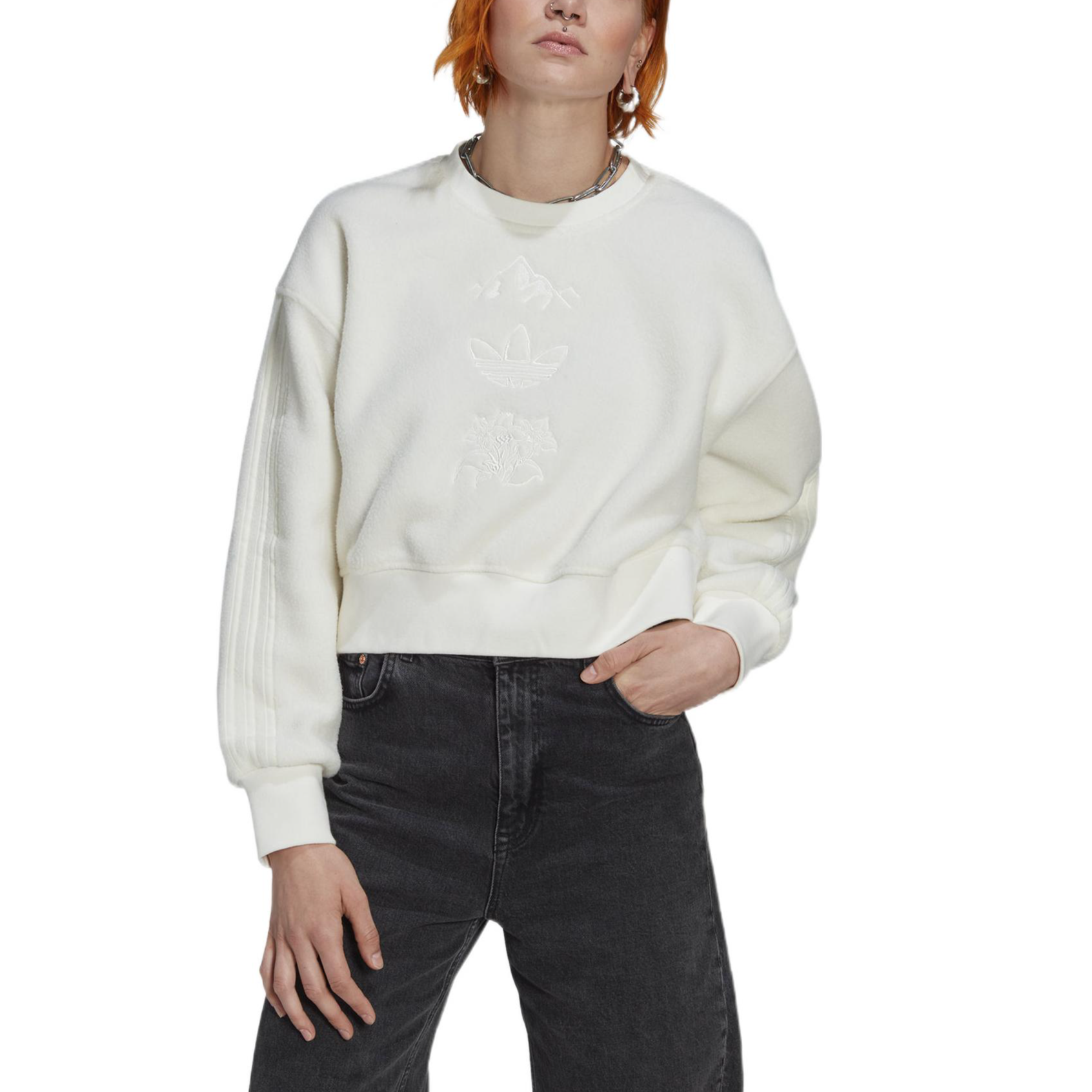 (WMNS) adidas Originals Graphic Polar Fleece Sweatshirts 'White' HM1608