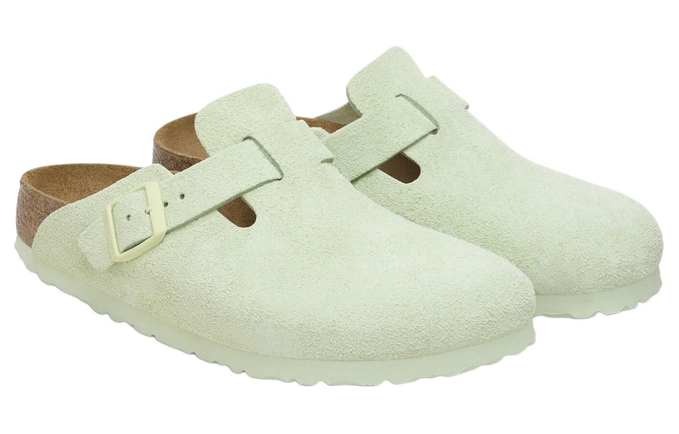Birkenstock Boston Soft Footbed Suede Leather Narrow Fit Sandals 'Faded Lime' 1027678