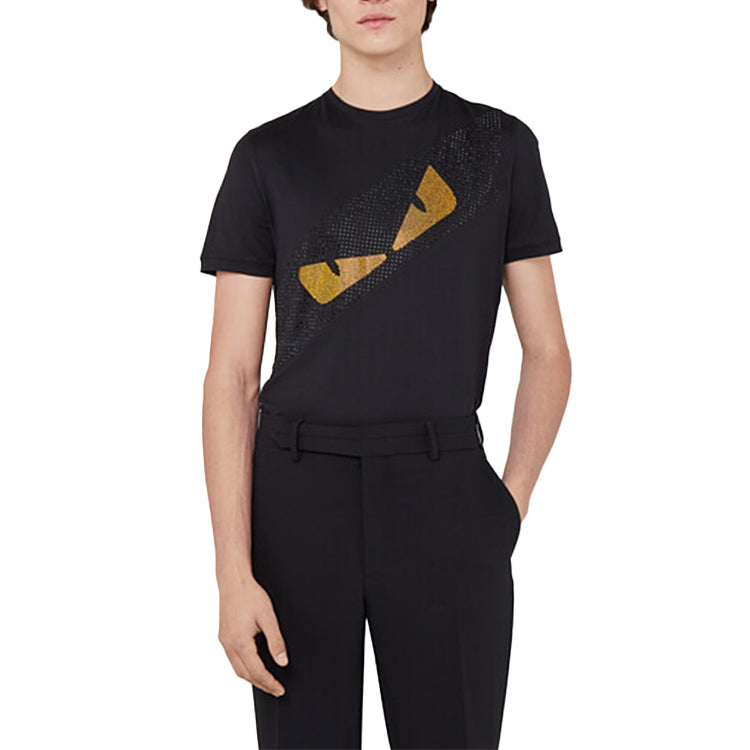 Men's FENDI Round Neck Short Sleeve Black FY0894A2F0F0QA1