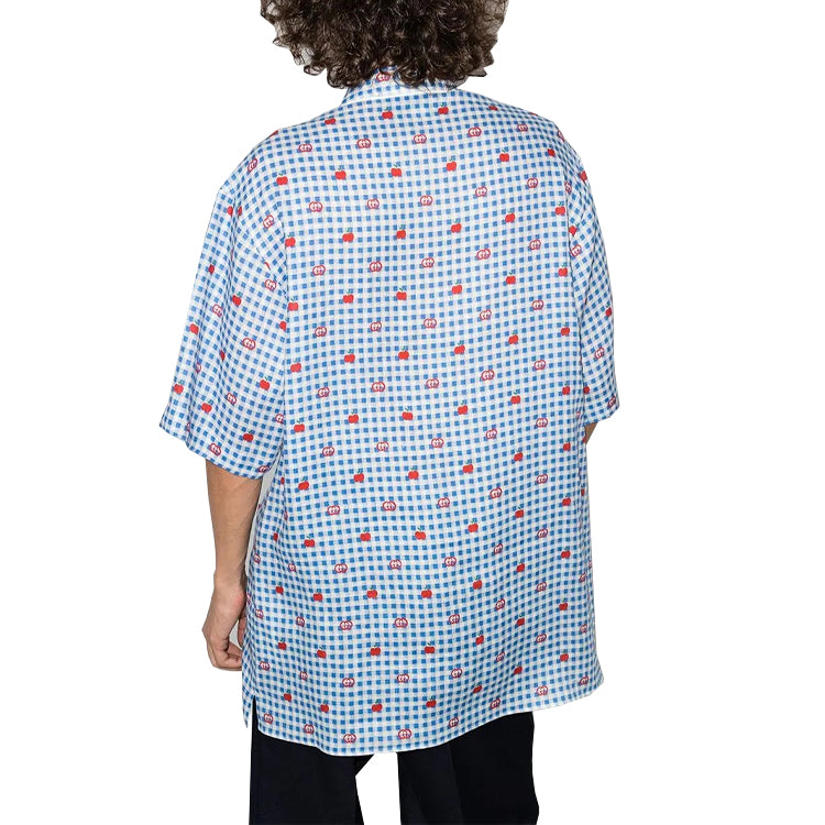 Gucci GG Apple Jacquard Check Bowling Shirt 'Blue' 636406-ZAFEM-4428