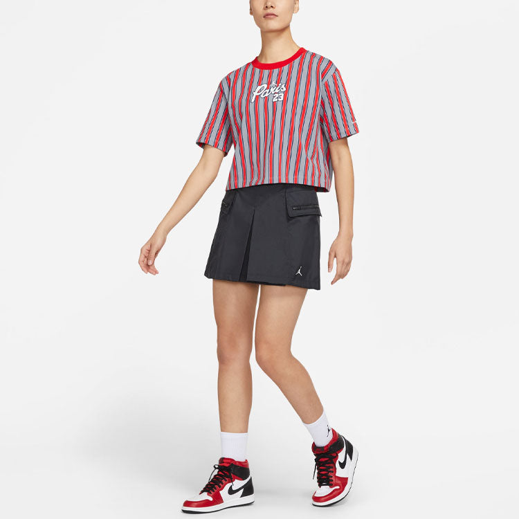 (WMNS) Air Jordan SS22 Paris Saint-Germain Stripe Printing Short Sleeve Red DM4999-090