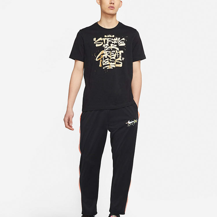 Nike Lebron Strive for Greatness Basketball Sports Printing Round Collar T-Shirt Men's Black DD0786-011