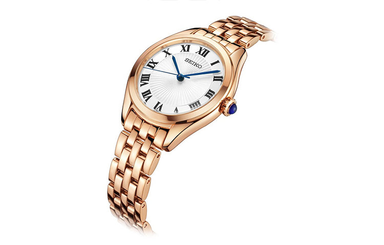 SEIKO Fashion Blue White Dial Rose Gold Strap 5 Waterproof Quartz Watch SWR042P1
