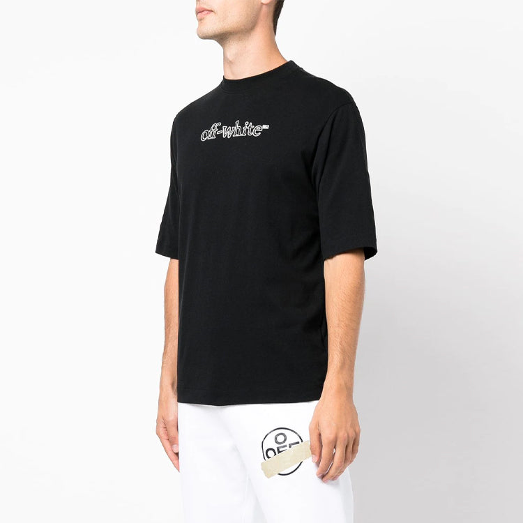 Off-White FW21 Logo Printing Round Neck Pullover Short Sleeve Loose Fit Black OMAA119F21JER0051001