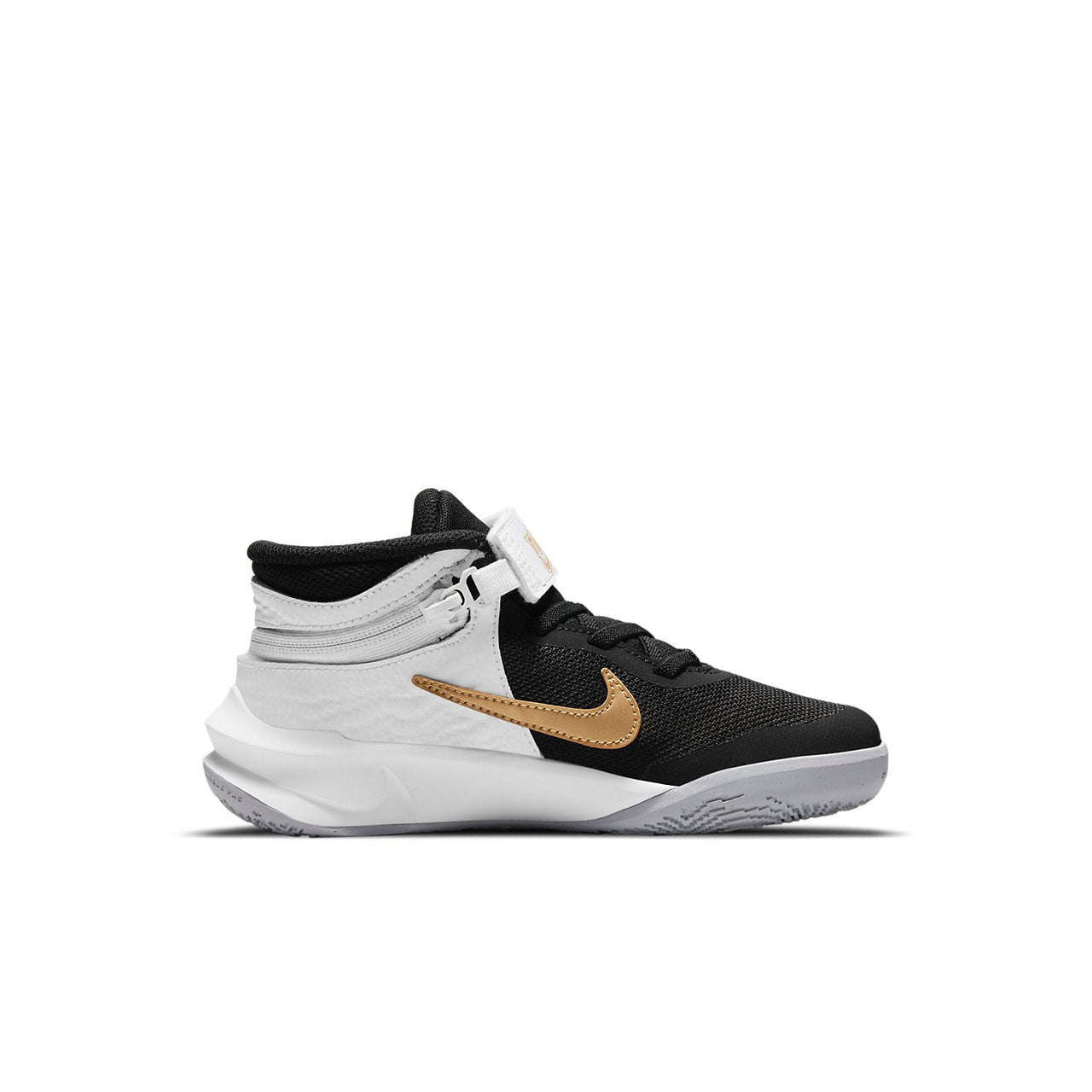 (PS) Nike Team Hustle D 10 FlyEase 'أسود أبيض ذهبي' DD7302-002