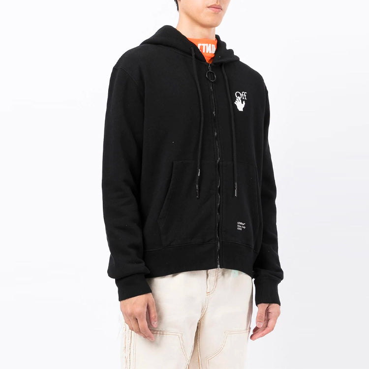 Off-White FW21 Pattern Printing Zipper Hooded Jacket Loose Fit Black OMBE001F21FLE0091001