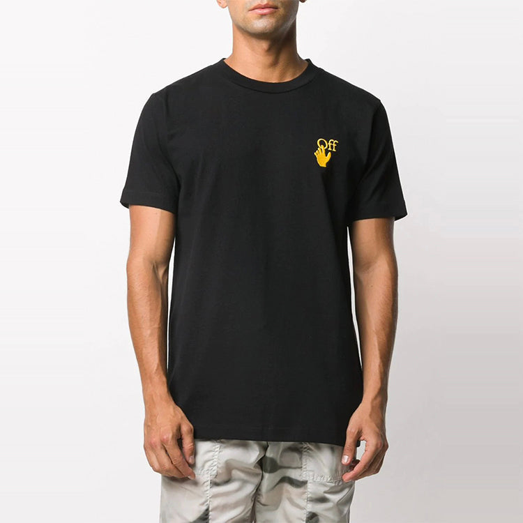 Off-White Embroidered Earth Printing Short Sleeve Black OMAA027F20FAB0071016