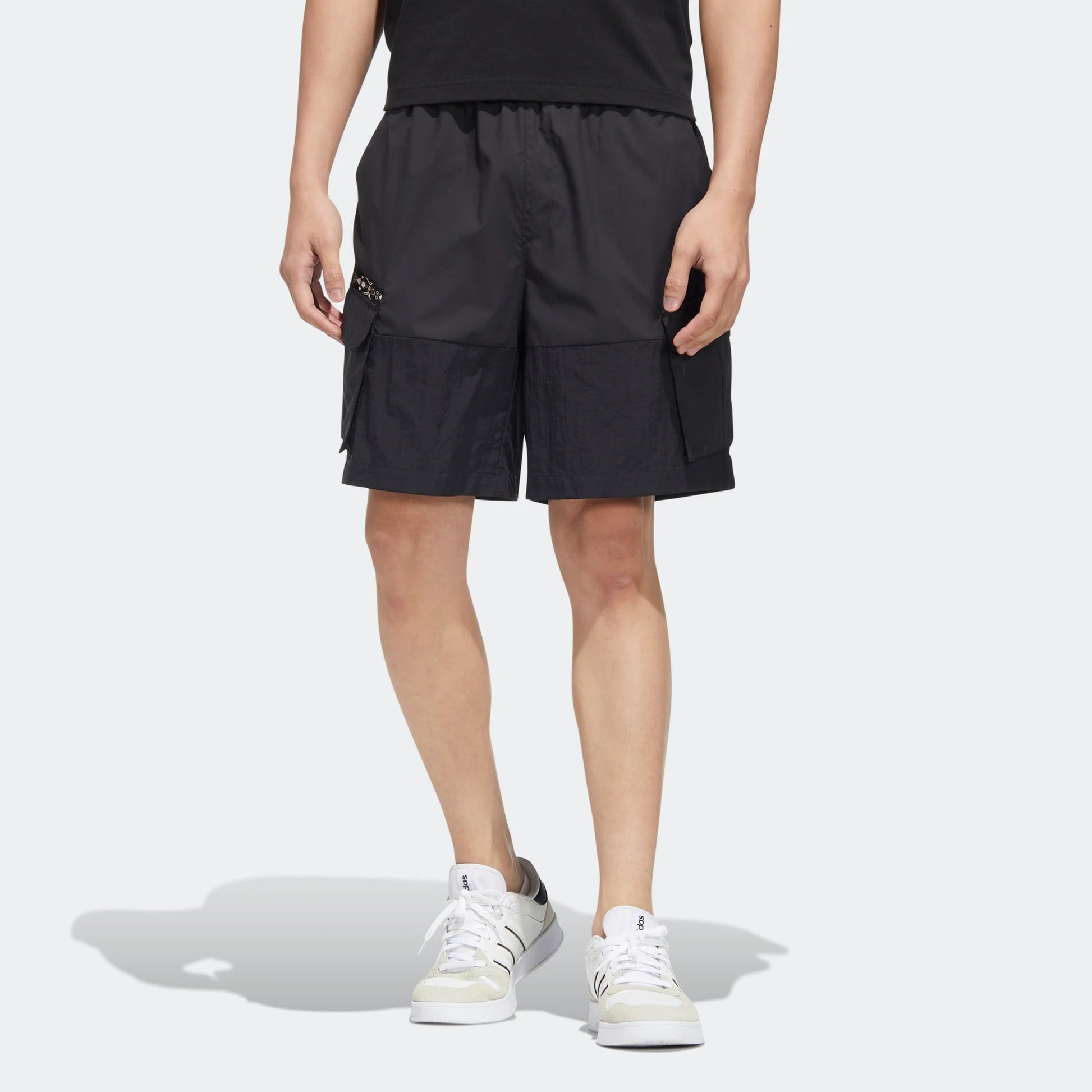 Men's adidas neo Athleisure Casual Sports Solid Color Woven Cargo Pocket Shorts Black HC9737