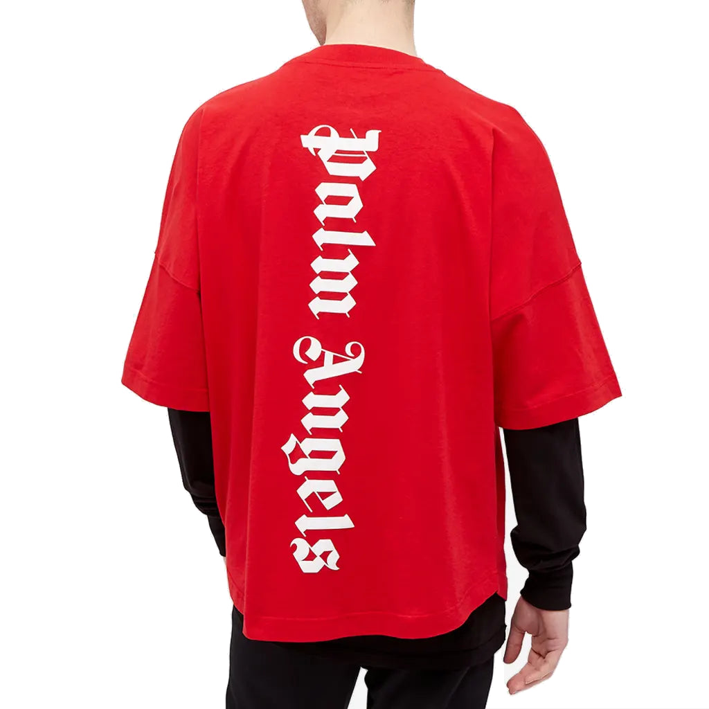 Palm Angels SS21 Vertical Logo Oversized T-Shirt 'Red White' PMAA002R21JER0042501