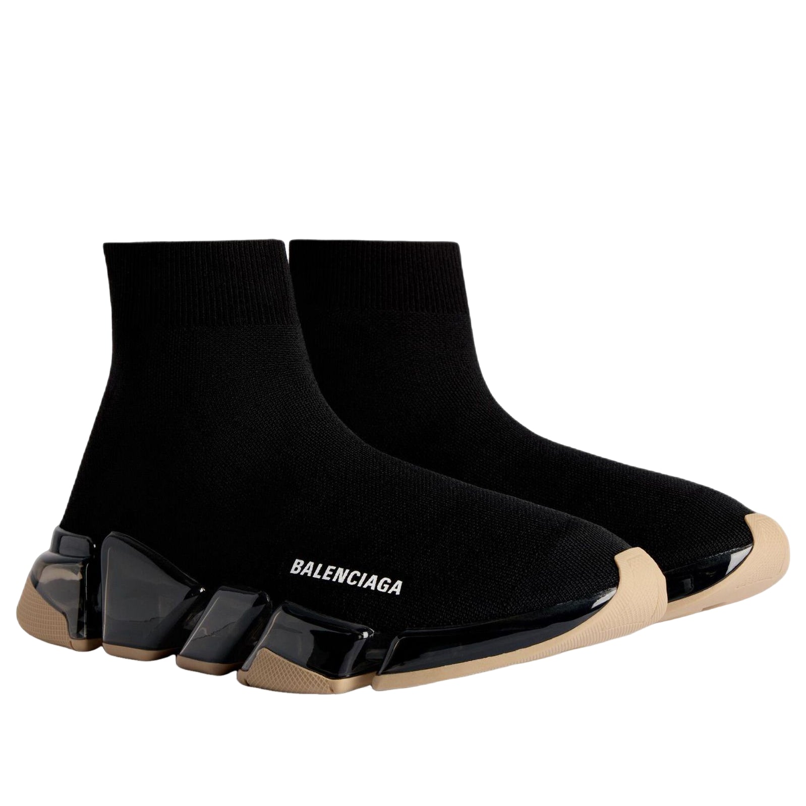 (WMNS) Balenciaga Speed 2.0 Full Clear Sole Recycled Knit 'Black Beige' 617196W2DC41092