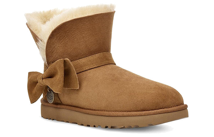 (WMNS) UGG Suede Mini Bow fur Fleece Lined Brown 1106542-CHE