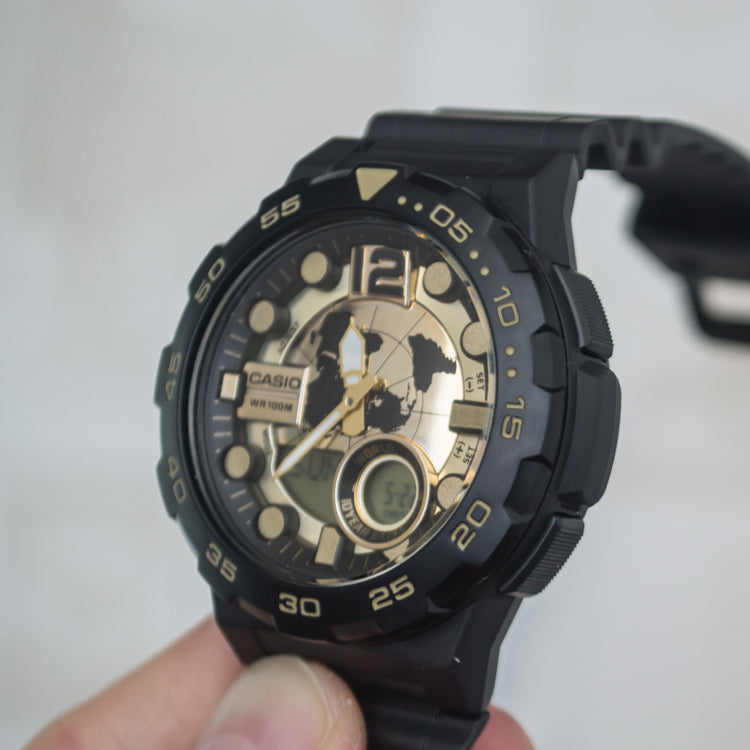 CASIO Male YOUTH Japan / South Korea Fashion Sports Mens BlackGold Analog AEQ-100BW-9AVDF